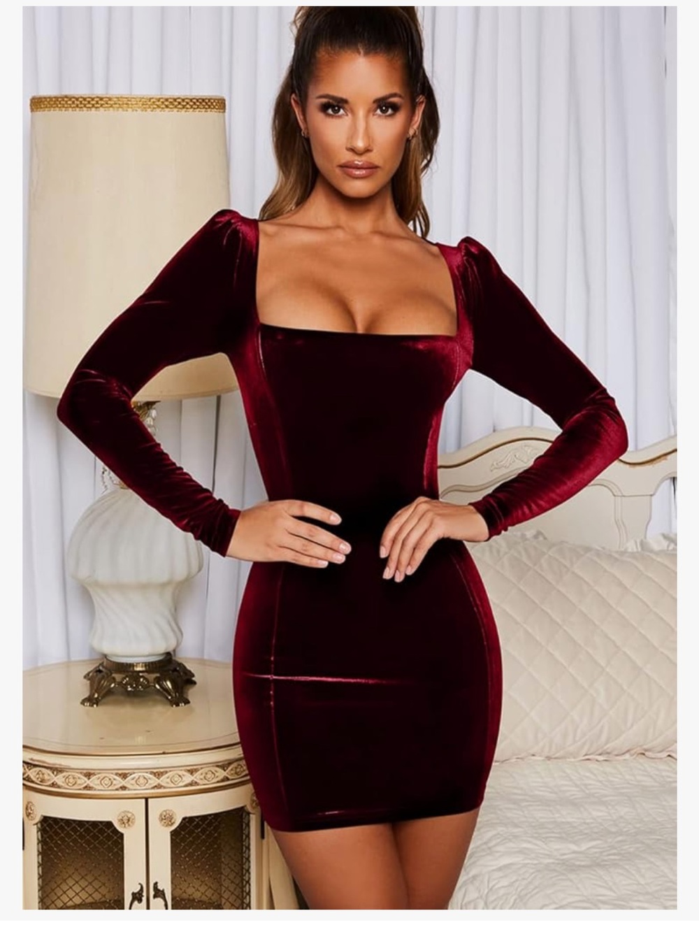 Elegant Velvet Red-Burgundy Dress